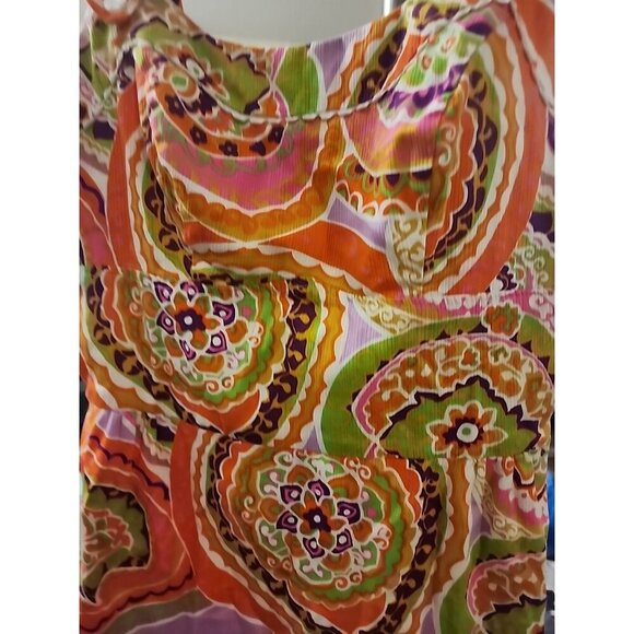 VTG 60s Vintage Halter Sundress Tropical Floral Smocked Built-In Bra Sz 16 Cr60 - Picture 2 of 6